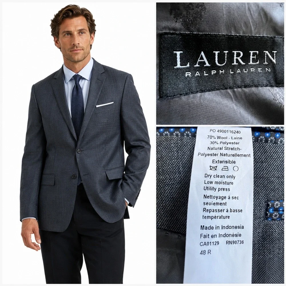 Lauren Ralph Lauren Blazer Mens 48R Charcoal Gray Wool Blend Sport Coat Jacket